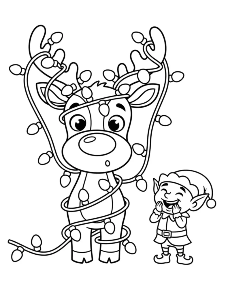 Reindeer Tangled in Lights