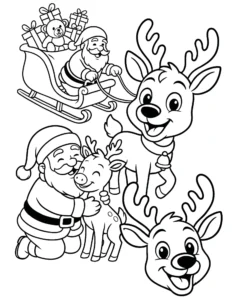 Santa Claus and Reindeer Coloring Pages