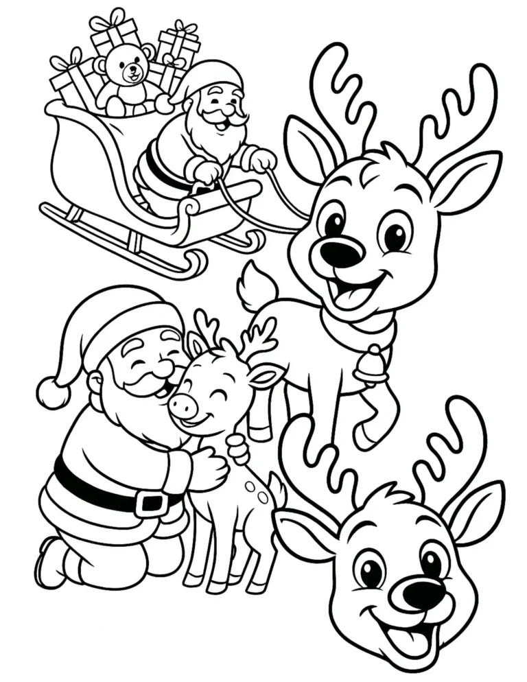 Santa Claus and Reindeer Coloring Pages
