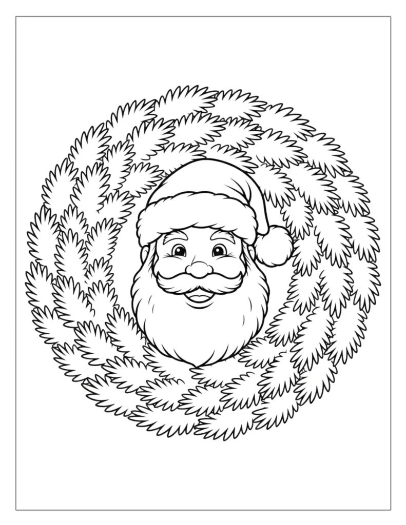 21 Christmas Wreath Coloring Pages (Free Printable PDF) 16 Santa Claus in Wreath