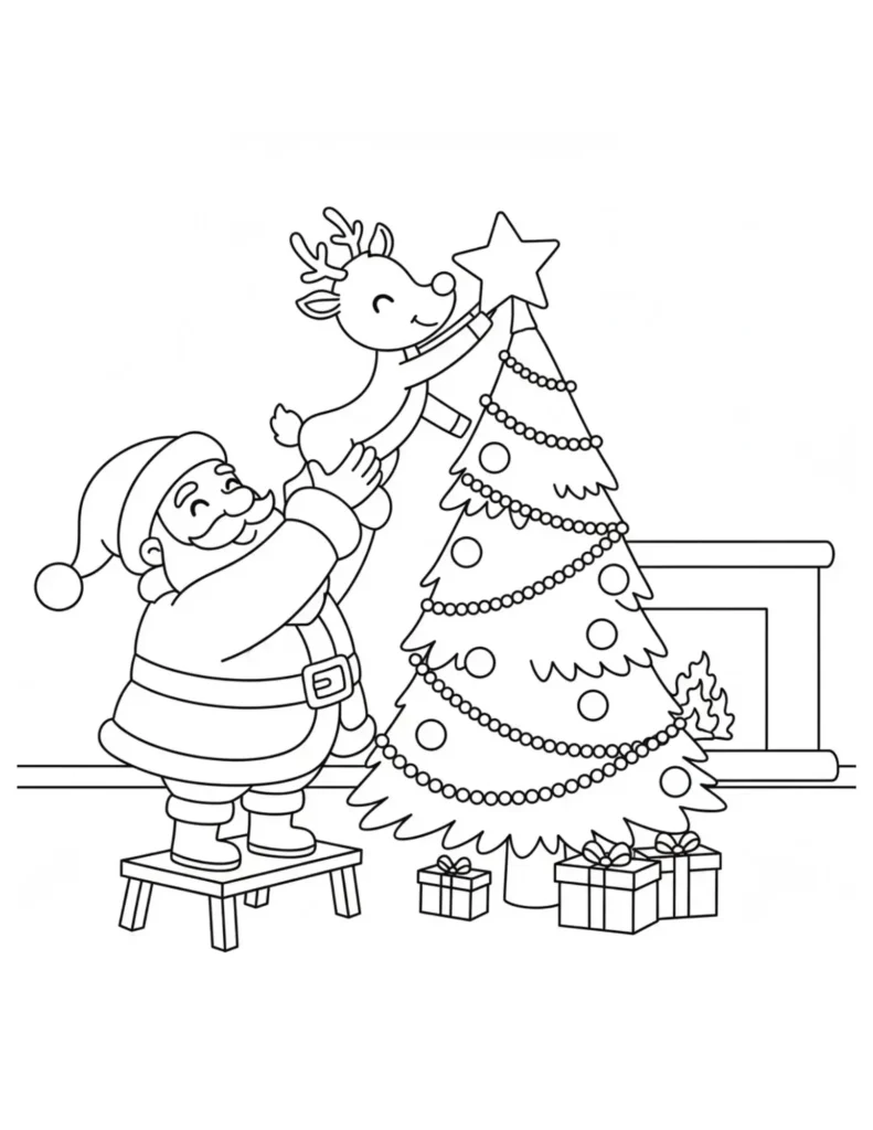 Santa Decorating Christmas Tree