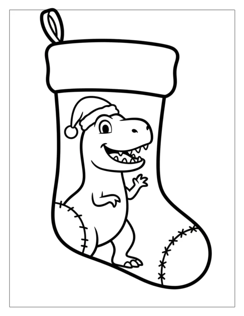 24 Christmas Stocking Coloring Pages (Free Printable PDF) 14 Santa Dinosaur Stocking Coloring Page