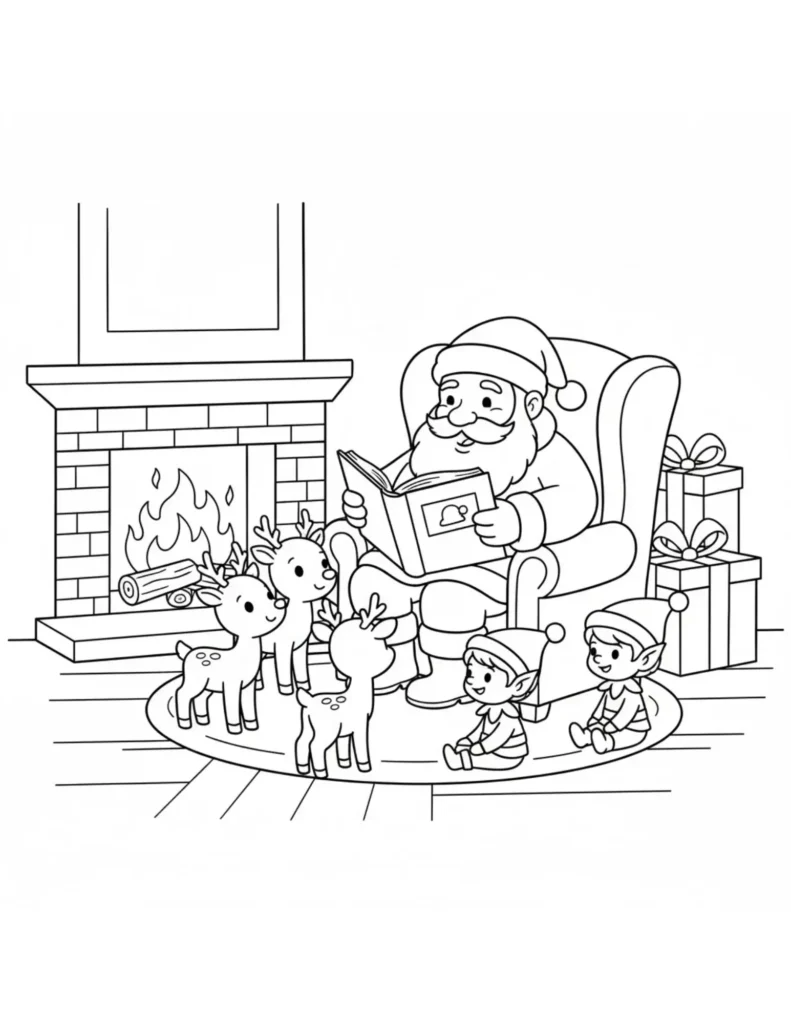 Santa Reading to Reindeer