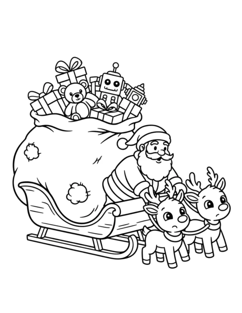 Santa on Sleigh with Reindeer