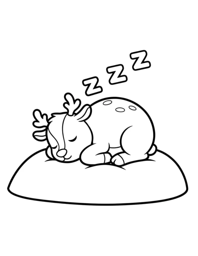 Sleeping Baby Reindeer Coloring Page