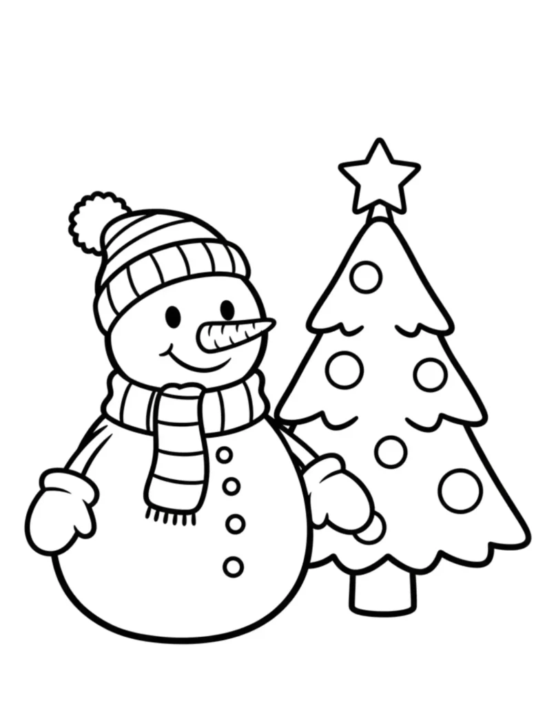 Snowman Next to a Christmas Tree