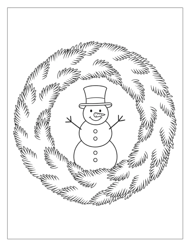 21 Christmas Wreath Coloring Pages (Free Printable PDF) 17 Snowman in Wreath