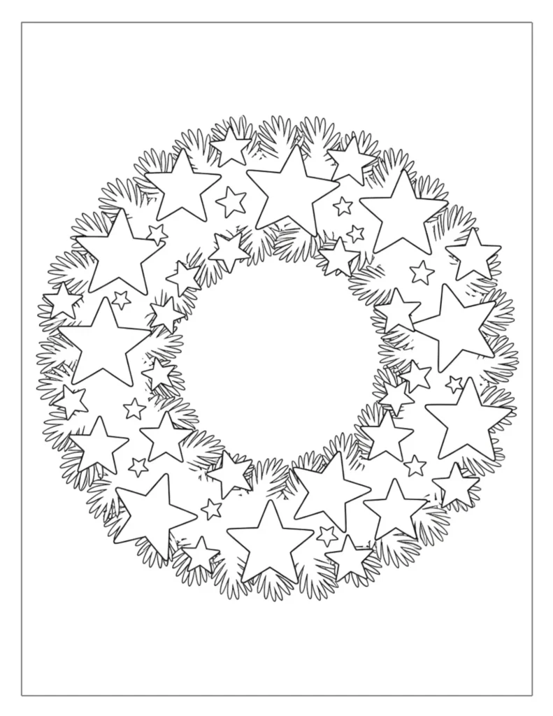 21 Christmas Wreath Coloring Pages (Free Printable PDF) 5 Star-Themed Christmas Wreath