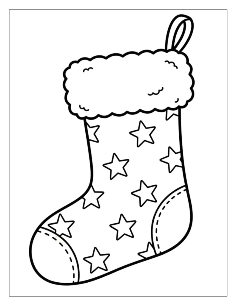24 Christmas Stocking Coloring Pages (Free Printable PDF) 3 Starry Christmas Stocking for Kids