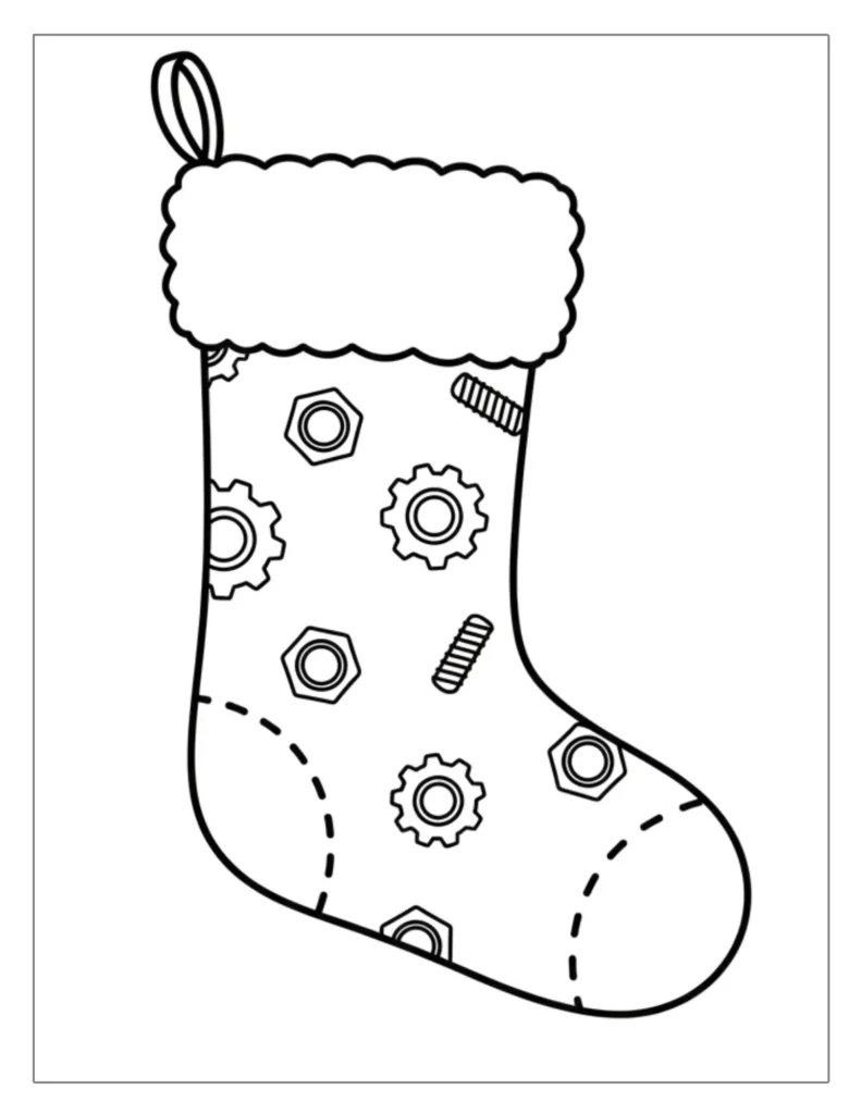 24 Christmas Stocking Coloring Pages (Free Printable PDF) 22 Stocking with Nuts and Bolts