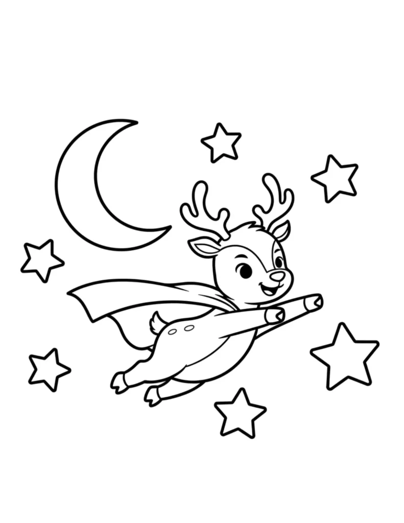 Super Reindeer Flying Through the Night Sky