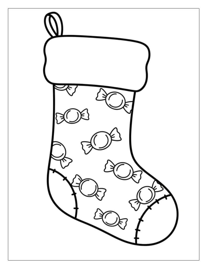 24 Christmas Stocking Coloring Pages (Free Printable PDF) 6 Sweet Treat Stocking to Color