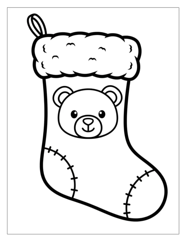 24 Christmas Stocking Coloring Pages (Free Printable PDF) 5 Teddy Bear Stocking Coloring Sheet