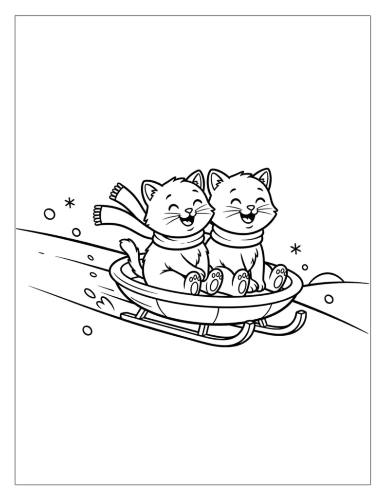 Two Cats Sledding in the Snow