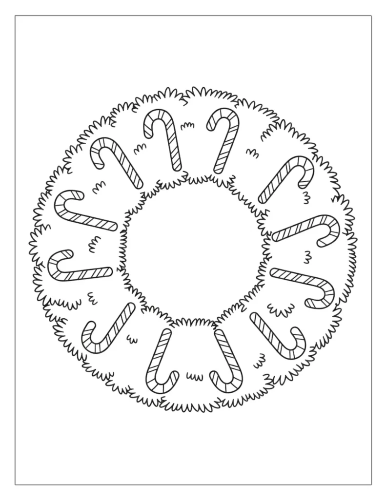 21 Christmas Wreath Coloring Pages (Free Printable PDF) 12 Wreath with Candy Canes