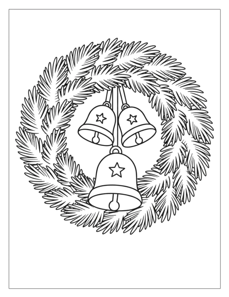 21 Christmas Wreath Coloring Pages (Free Printable PDF) 3 Wreath with Christmas Bells