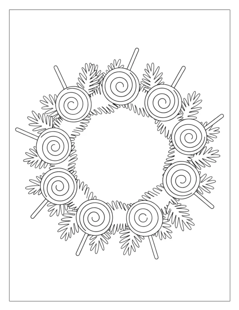 21 Christmas Wreath Coloring Pages (Free Printable PDF) 14 Wreath with Lollipops